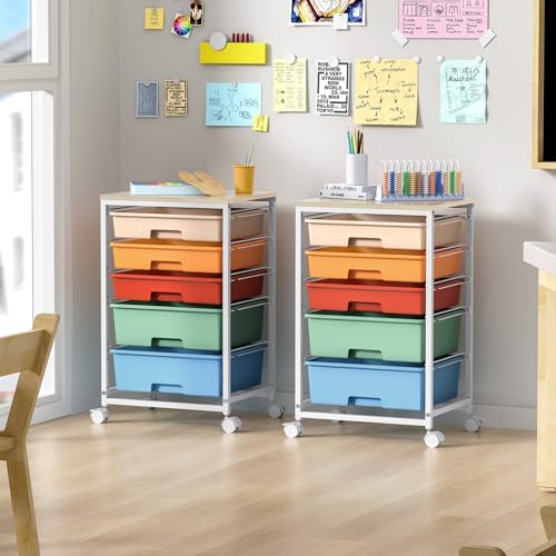 SYKIARIOL Utility Cart with Drawers,5 Drawers Storage Cart,Macaron - color: Macaron
