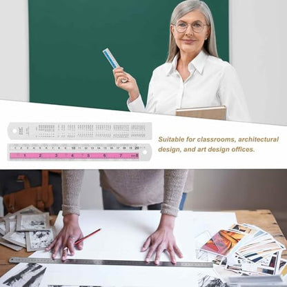 HARFINGTON 2pcs Metal Straight Ruler 20cm Metric SAE Aluminum Alloy Measuring Rulers Scale Tools with Hole for Measure Study Reading Classroom Office, Pink - color: Pink, size: 20cm