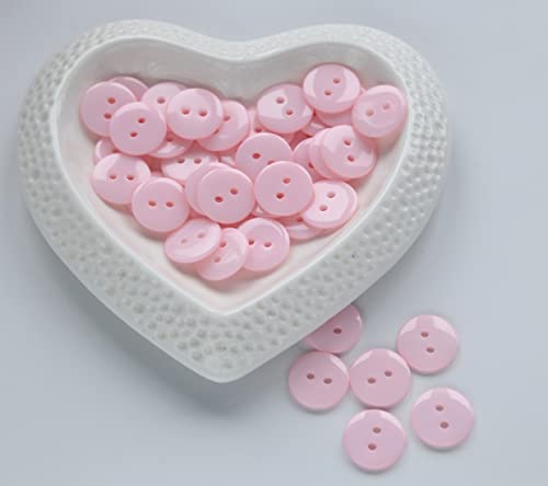 200pcs 5/8 Inch(15mm) Pink Buttons 2 Holes Resin Button for Sewing and DIY Crafts - color: Pink