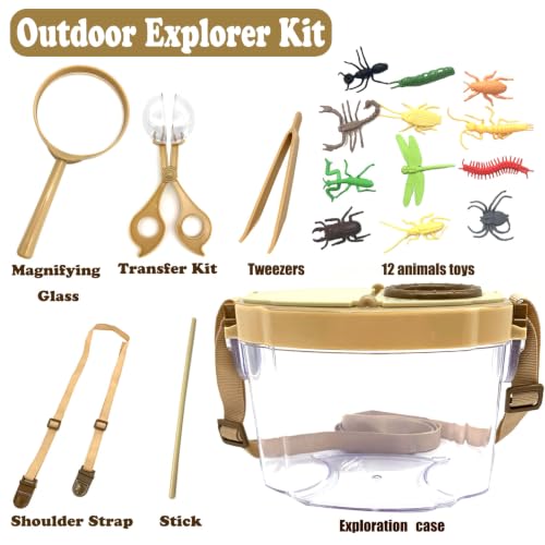 Bug Catcher Kit for Kids, 17 Pcs Kids Bug Catching Kits, Outdoor Nature Explorer Kit, Science Educational Kits with Tweezers, Magnifying Glass for Boys Girls(Gold)