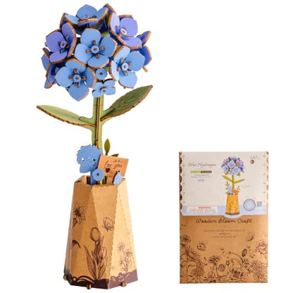 3D Flower Wooden Puzzle for Adults-Blue Hydrangea,DIY Wooden Flowers - style: TW-Blue Hydrangea