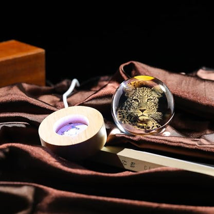 3D Cheetah Gifts for Women - Crystals Ball 60mm - Glass Animals Figurine Cheetah Decor Stuff for Anniversary Birthday - style: Cheetah