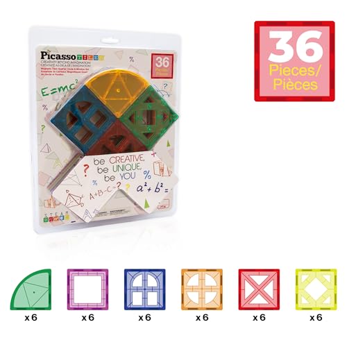 PicassoTiles Magnetic Building Block Quarter Round and Window Set Magnet Construction Toy Educational Kit Engineering STEM Learning Playset Child Brain Development Stacking Blocks Playboards - color: Quarter Round and Window Set