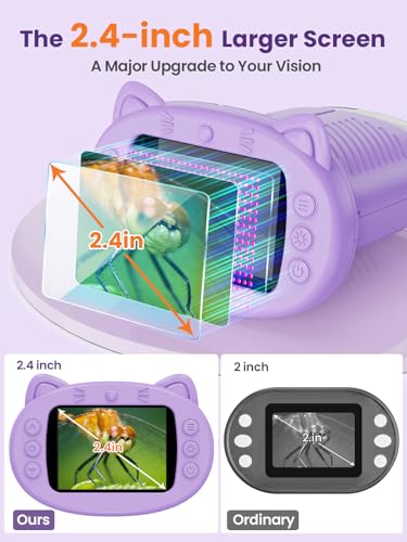 Microscope for Kids, 2.4 Inch Digital Microscope with 1000X Magnification, Handheld Camera Mini Pocket Magnifying Glass, Educational Birthday Gifts Toys for Ages 3+, Purple - color: Purple