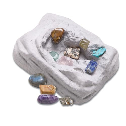 Brainstorm Toys Dazzling Dig Kit – 17+ Piece Excavation Set with 12 Real Gemstones, Rocks & Minerals | STEM Geology Kit with Tools & Storage Bag
