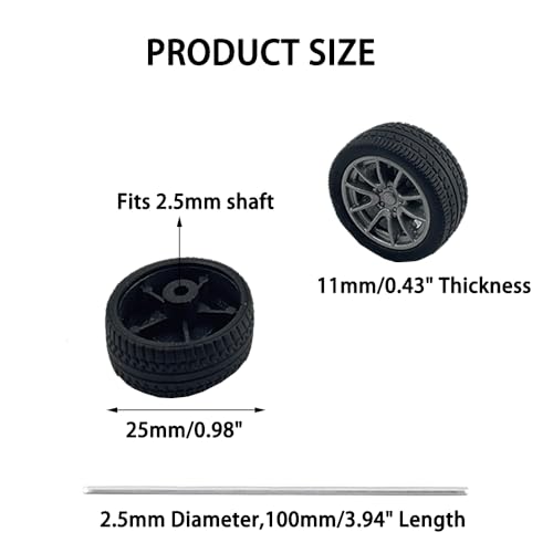 8PCS Toy Car Wheel RC Car Rubber Tire Wheel with Metal Shaft Axles for RC Car Truck DIY Model Toy Building Projects (2.5x25mm) - style: 2.5x25mm