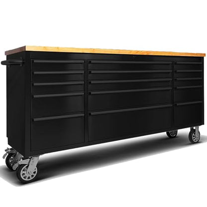72-inch Rolling Tool Chest with 15 Drawers, Mobile Workbench, Assembled Large Tool Box Lockable Storage Cabinet with Wheels for Garage Workshop (72'' w/15 Drawers - Black) - size: 72'' w/15 drawers - Black