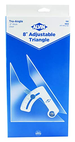 ALVIN 8" Tru-Angle Adjustable Triangle Model 108CB Made of High Impact Acrylic, with Aluminum Thumbscrew and Inking Edge, Includes Nylon Storage Case - 8 Inches - size: 8", style: With Inking Edge