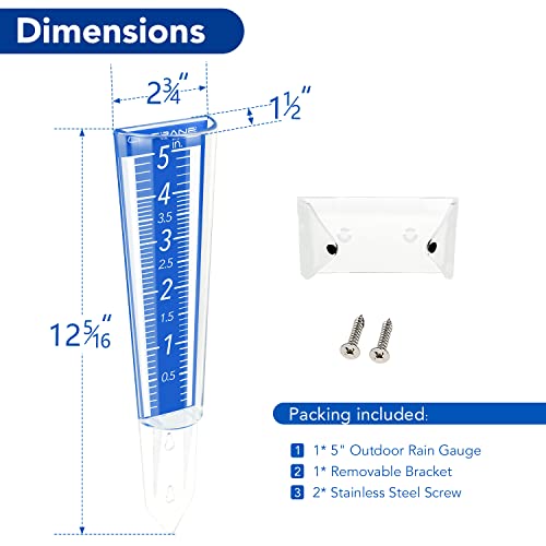 Circrane 5-Inch Capacity Outdoor Rain Gauge with Additional Hang Bracket& Stainless Steel Screws, Magnifying Scale and Numbers Design for Easy Read (Blue) - color: Blue