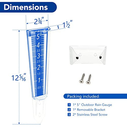 Circrane 5-Inch Capacity Outdoor Rain Gauge with Additional Hang Bracket& Stainless Steel Screws, Magnifying Scale and Numbers Design for Easy Read (Blue) - color: Blue