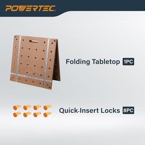 POWERTEC Arachni-Flex 24" x 48" Foldable Workbench Tabletop - Portable Work Surface with Pre-drilled Dog Holes, T-Tracks & Quick-Insert Locks for Arachni Flex Woodworking Collapsible Workstand (72034) - style: Tabletop - Dog Hole/T-track