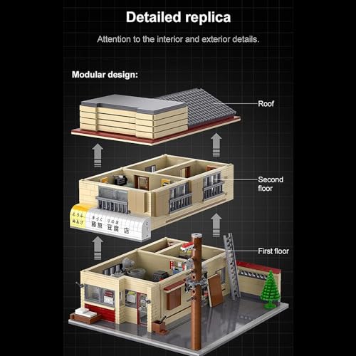 Japanese Street View House Building Blocks -MOC Street View Modular Architecture Initial-D 25th Anniversary Construction Building Toy Set for Adult 1908 Pieces - style: Tofu Shop no box