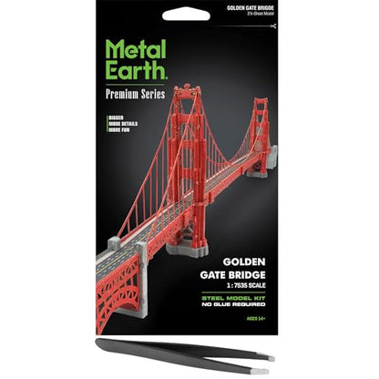 Fascinations Metal Earth Premium Golden Gate Bridge 3D Metal Model Kit Bundle with Tweezers