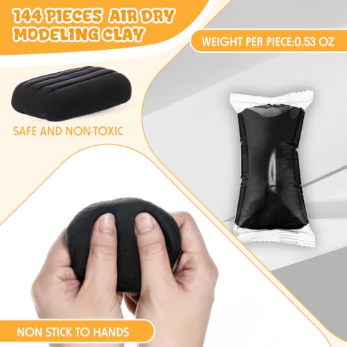 Winnerwhy 144 Pcs Total 76oz Air Dry Clay Soft Non-Toxic, Black - color: Black