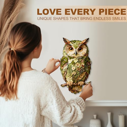 Wooden Puzzles for Adults, 8.9 × 5 in 70 pcs Leaf Owl Wood Puzzles - color: Leaf Owl, size: Small