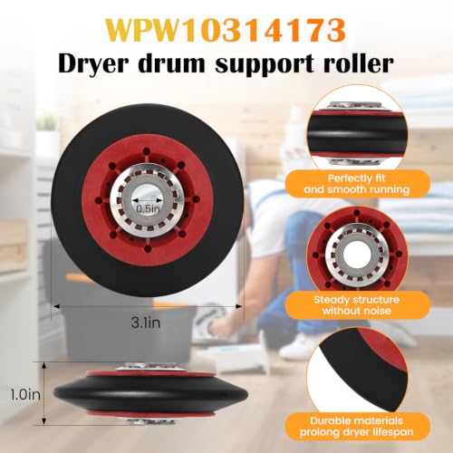 4392067 Dryer Repair Kit with W10837240 Dryer Idler Pulley, Fit for whirlpool Cabrio maytag Bravos XL kenmore Dryer, Includes WPW10314173 Drum Roller, 661570V Belt, 279640 Idler Pulley