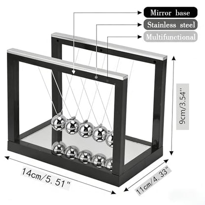 Newtons Cradle with 5 Stainless Steel Balls & Mirror Base - Classic Physics Pendulum Swing Balance Ball, Science Desk Decor for Office Home Decoration, Stress Relief Gift