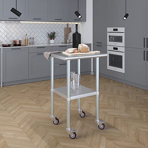 AmGood 24 in. x 24 in. Stainless Steel Work Table with Wheels | Metal Kitchen Food Prep Table | NSF - size: 24 in. Long x 24 in. Deep with Wheels