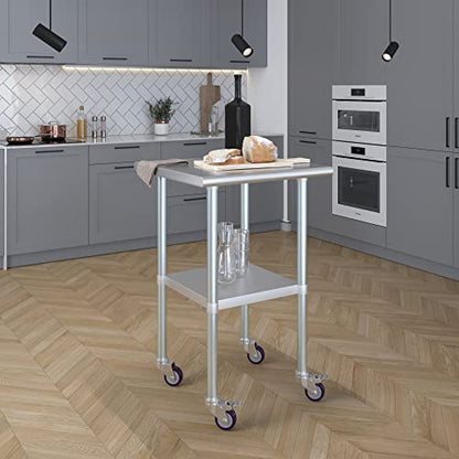 AmGood 24 in. x 24 in. Stainless Steel Work Table with Wheels | Metal Kitchen Food Prep Table | NSF - size: 24 in. Long x 24 in. Deep with Wheels