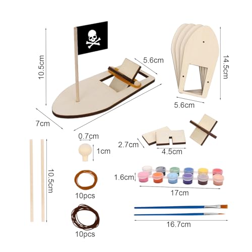 Fennoral 8 Pack Wooden Boat Crafts for Kids DIY to Build and Paint - color: Boat