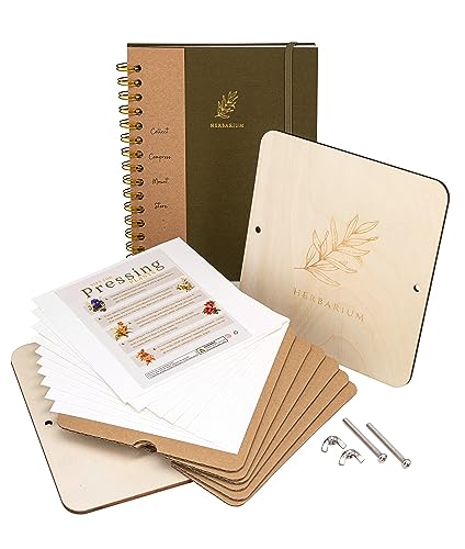 WOKK Flower Press Kit with Herbarium Journal – Wooden Botanical Press for Adults & Teens, Pressed Flower Crafts & Wedding Bouquet Preservation