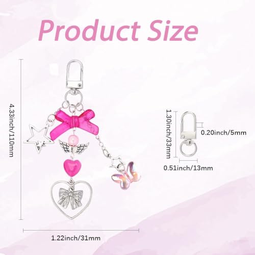 SUNNYCLUE 1 Box 171Pcs Small Bow Bag Charms Keychains Making Kit Love Romantic Bowknot Beads Pink Bow Beads Acrylic Glass Spacers Charm for Handbag Purse Bag Craft DIY Accessories Decorations Women - style: Bow 2