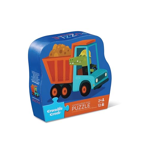 Crocodile Creek Pre-School Jigsaw Puzzle, 12 Piece for Kids 2 Years and Up, Heavy-Duty Square Box for Storage, Finished Puzzle Size 12 x 19 inches, Construction Croc
