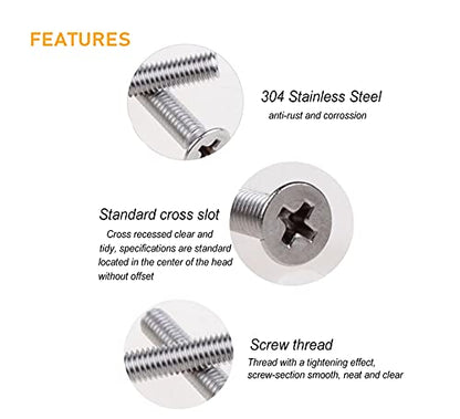 1020pcs M3 M4 M5 M6 Flat Phillips Countersunk Head Machine Screws Bolts Nuts Washers Assortment Kit, 304 Stainless Steel, Silver Tone - size: M3 M4 M5 M6 1020pcs (Countersunk Head-304)