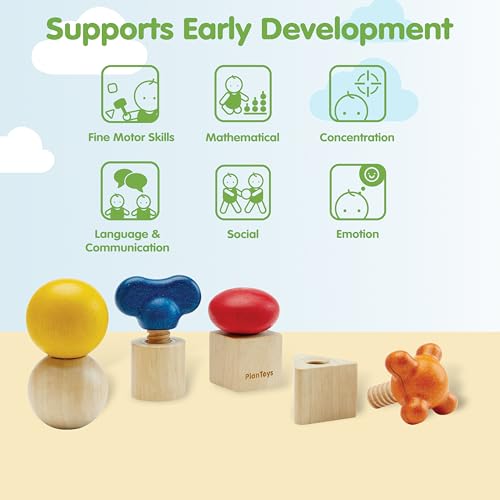 PlanToys® Nuts & Bolts Wooden Toy for Kids Ages 2+ Montessori STEM Set - color: Nuts & Bolts