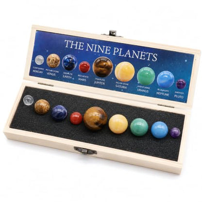 9 Planets Solar System Gemstone Set with Wooden Display Box