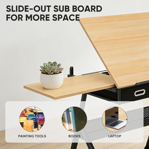 Magshion Drafting Table for Adults w/Stool, Natural - color: Natural & Black