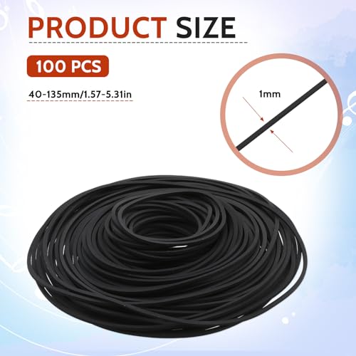 100 Pcs Recorder Rubber Belts Cassette Recorder Repair Maintenance Mix Flat Cassette Tape Machine Rubber Belts 40-135 mm Cassette Recorder Belts for DVD CD LD VCR Repeater Drives 1mm Width