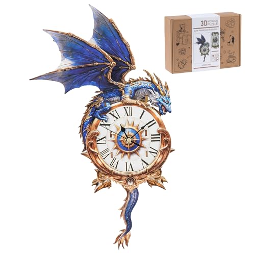 3D Puzzles for Adults, Blue Dragon Clock 3D DIY Model Kit Crafts