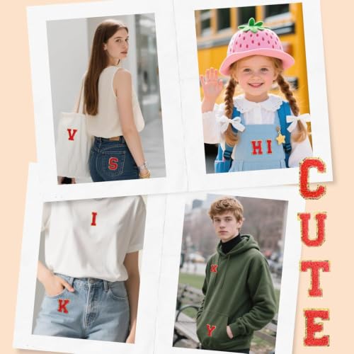 Chenille Letter Patches 26Pcs Self Adhesive Stickers for Clothes Backpacks - color: Red 26 Pcs