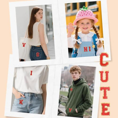 Chenille Letter Patches 26Pcs Self Adhesive Stickers for Clothes Backpacks - color: Red 26 Pcs