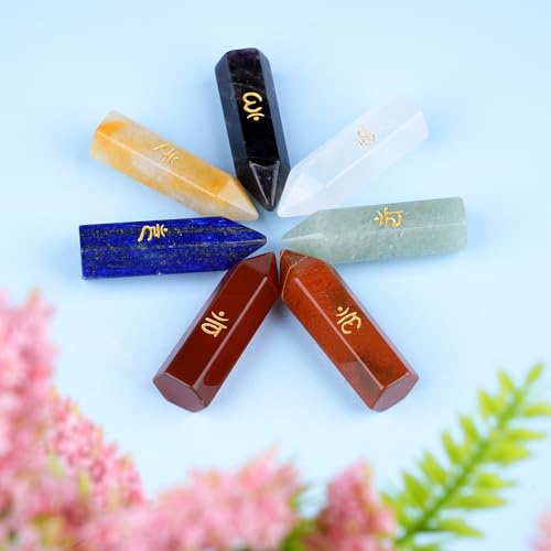 TGS Gems 7pcs Chakra Tower Crystal Stones Natural Reiki Healing Crystals Gemstones with Engraved Chakra Symbol Chakra Stone Kit for Meditation Crystal - color: Ckl-ljz