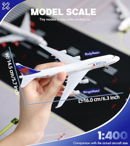 1/400 747 Diecast Plane Model with Pre-Built Wheels, Stand - color: 01. Delta 747