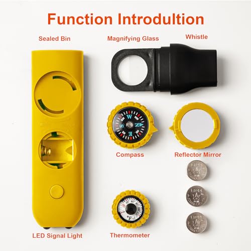Emergency Survival Safety Whistle，Whistle for Kids with Lanyard,Compass,Thermometer,Ideal for Kayaking, Boating, Hiking, Camping, Climbing - color: Yellow 2pcs