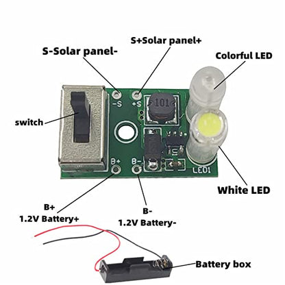 Solar Light Control Panel Kit 1.2V Solar Light Control Board Charging PCB Solar Lawn Lamp Control Board Set with Instruction Manual