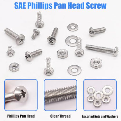Nuts and Bolts Assortment Kit, 304 Stainless Steel Bolts 8 Sizes #6-32#8-32#10-24 Phillips Pan Head Machine Screws, Assorted Bolts, Nuts and Washers Kit (237PCS) - size: 236PCS