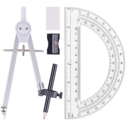 Unjoo Professional Metal Compass for Geometry Set, Math Protractors(Silver) - color: Silver