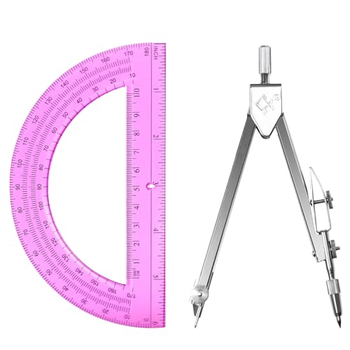 Students Geometry Math Set, Drawing Compass and 6 Inch Protractor - color: Pink