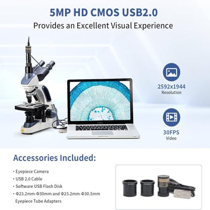 SWIFT SW380T Trinocular Compound Microscope with 5MP Camera - color: SW380T w/ 5.1 MP Camera