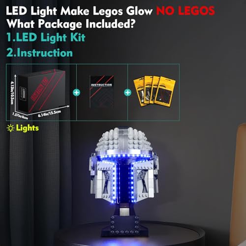 VONADO LED Light Kit Compatible with LEGO The Mandalorian Helmet 75328 (Lights Only, No Models) Creative Lighting Set Accessories Compatible with LEGO 75328 Building Set - style: Light Compatible with Lego Mandalorian Helmet 75328