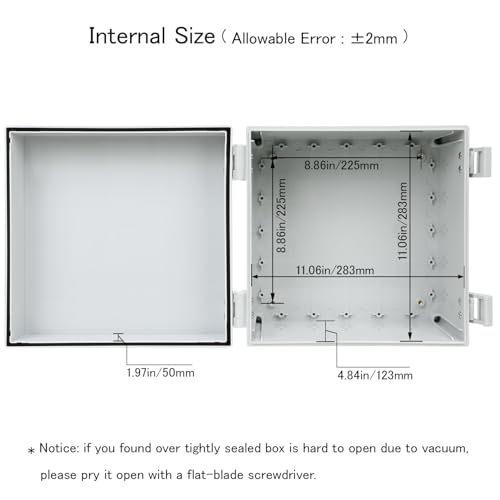 Junction Box IP65 Waterproof Electrical Box Outdoor ABS Plastic Project Box Hinged Shell Universal Enclosure Box with Mounting Plate, Wall Brackets, Cable Glands 11.8" x 11.8" x 7.1" - color: Grey, size: 11.8" x 11.8" x 7.1"