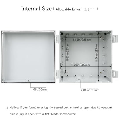 Junction Box IP65 Waterproof Electrical Box Outdoor ABS Plastic Project Box Hinged Shell Universal Enclosure Box with Mounting Plate, Wall Brackets, Cable Glands 11.8" x 11.8" x 7.1" - color: Grey, size: 11.8" x 11.8" x 7.1"