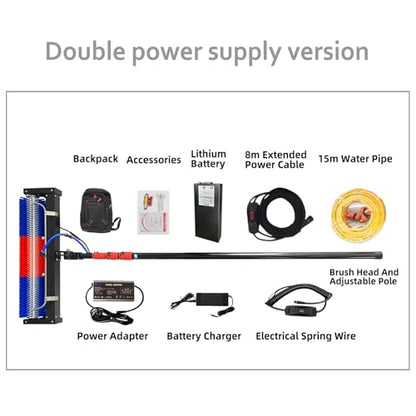 Solar Panel Cleaning Roller Brush, 24FT Adjustable Window Cleaning Brush and Pole, Automatic Solar Panel Brush, Rotating Cleaning Brush, Wash Brush with Lithium Battery and Power Converter - size: 24FT-double