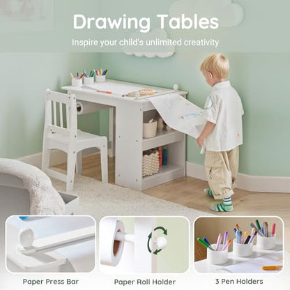 Kids Wooden Craft Table and Chair Set, Standard Size, White