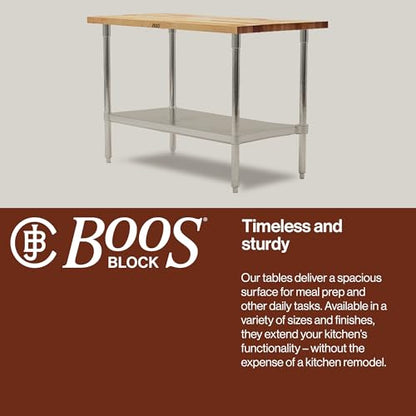 John Boos JNS09 Maple Wood Top Stallion Work Table, Galvanized Legs, Adjustable Lower Shelf, 1-1/2" Thick, 48" Length x 30" Width - size: 48"L x 30"W x 36" H, style: Steel Base