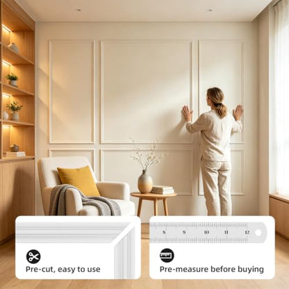 Peel and Stick Wall Molding Kit, Wainscoting Panels 24 PCS - color: White-Modern C